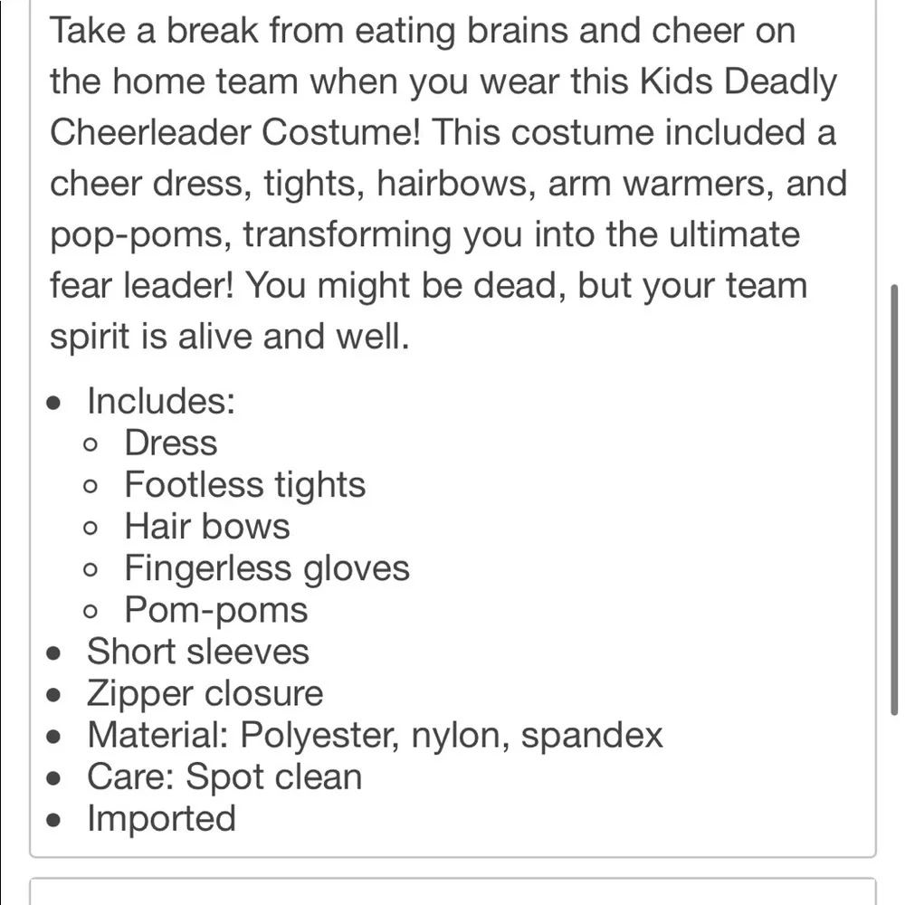 Spirit Deadly Cheerleader Girls Costume